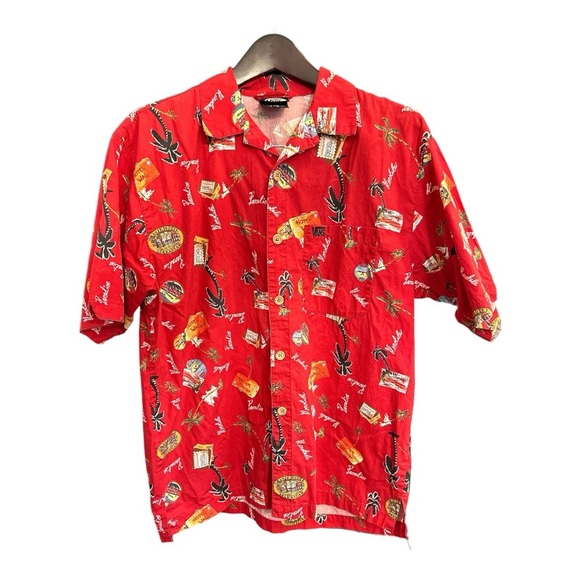 VANS Red Hawaiian Novelty Print Shirt Sleeve Button Down Men's Sz M/L Read Descp - Picture 1 of 6